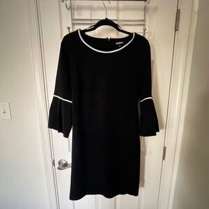Glamour Black White Trim  3/4 Sleeve Dress Size 10 Bell Sleeves